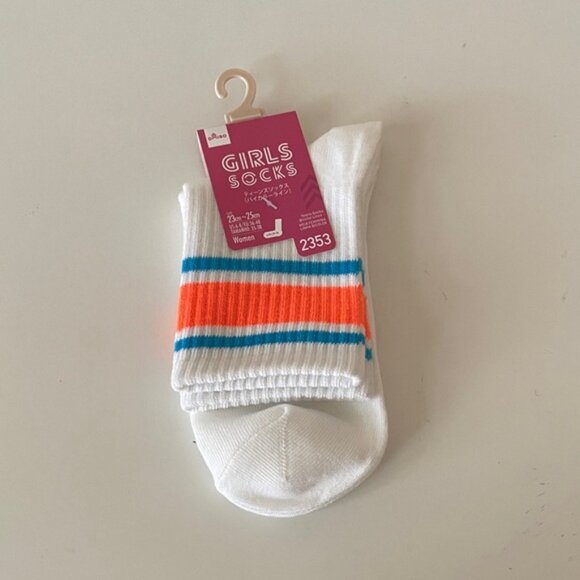 Striped Ankle Socks White Orange Blue - Picture 10 of 10